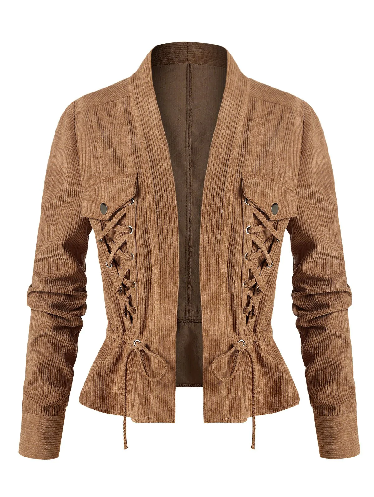 Plus Size Corduroy Lace-up Drawstring Jacket