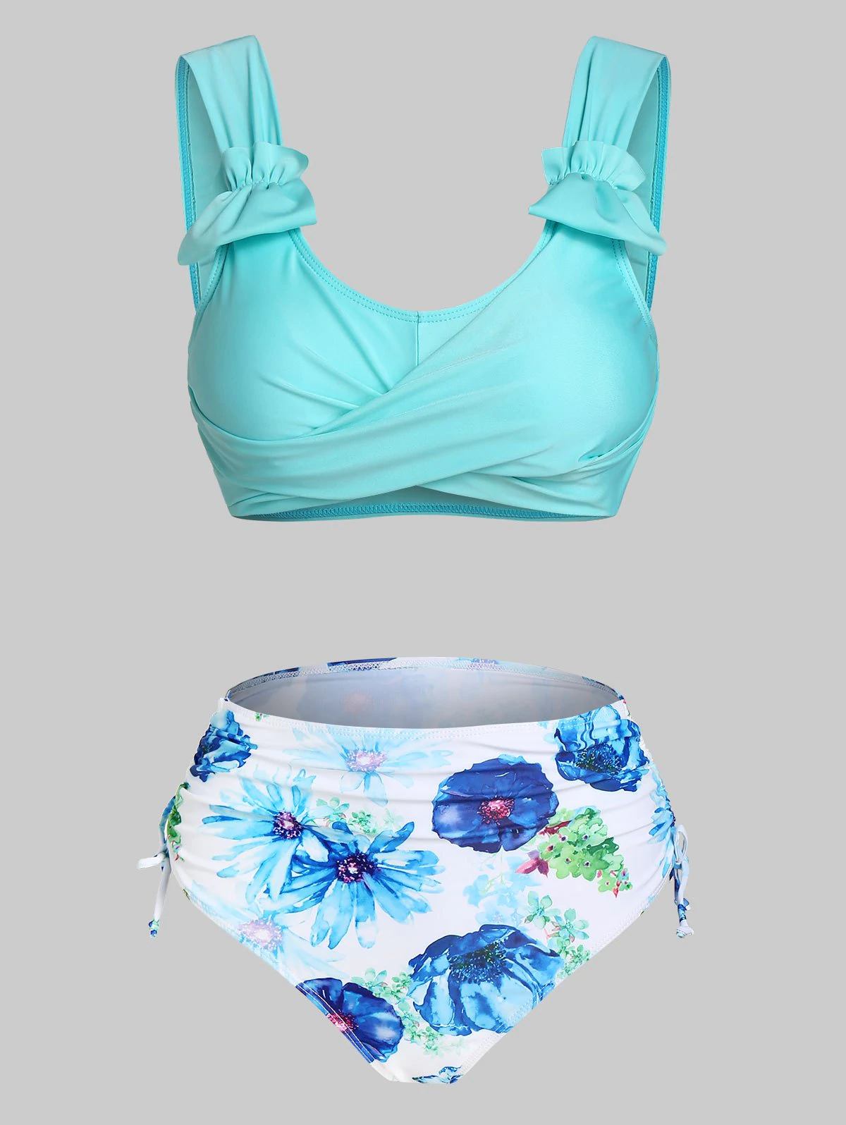 Flower Print Crossover Padded Bikini Set