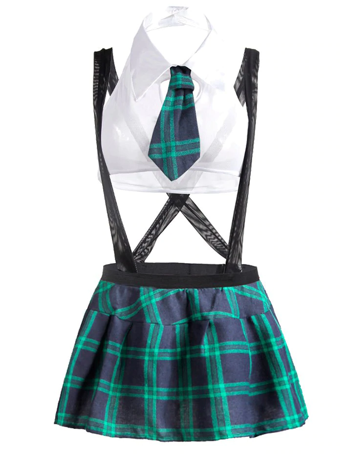 Bow Tie Plaid Halter Suspender Plus Size Schoolgirl Lingerie Cos