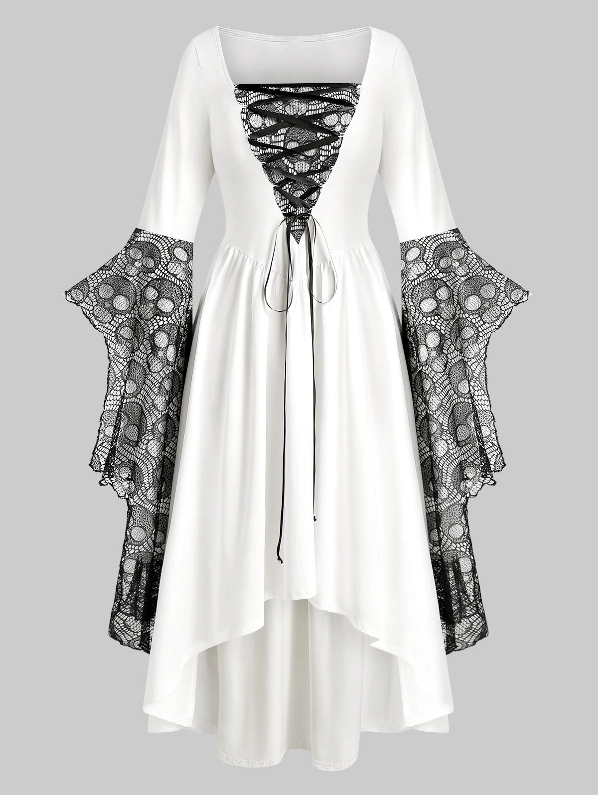 Plus Size Skull Lace Bell Sleeve Halloween Maxi Dress