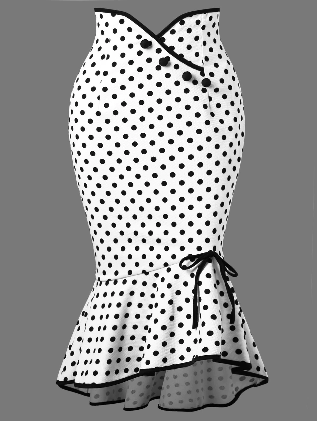 Polka Dot Flounced Fishtail Skirt