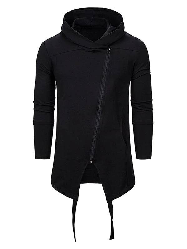 Asymmetrical Zip Up Gothic Longline Hoodie