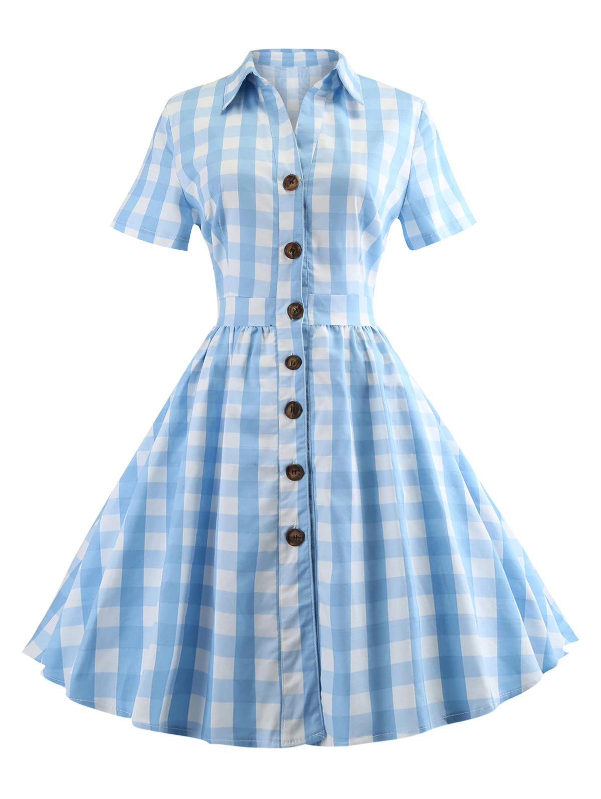 Checked Waist Tie Button Down Shirt Dress