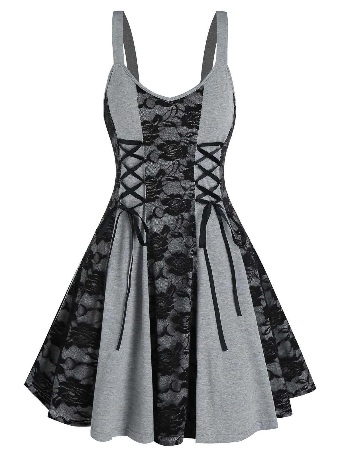 Lace Up Floral Lace Cami A Line Dress