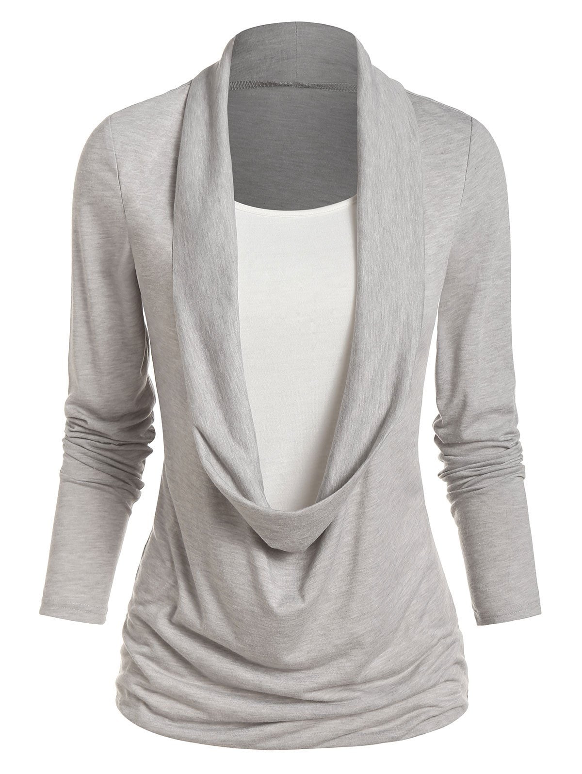 Long Sleeve Heathered Faux Twinset Casual T-shirt