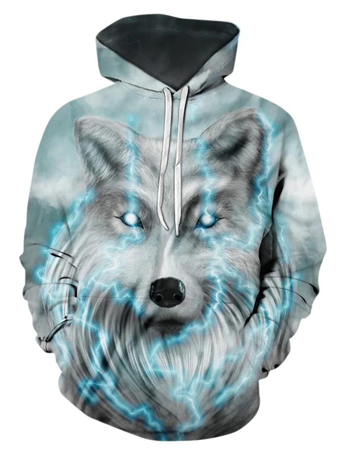 Lightning Wolf Graphic Front Pocket Casual Hoodie