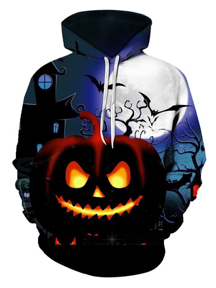 Halloween Night Pumpkin Pattern Front Pocket Pullover Hoodie