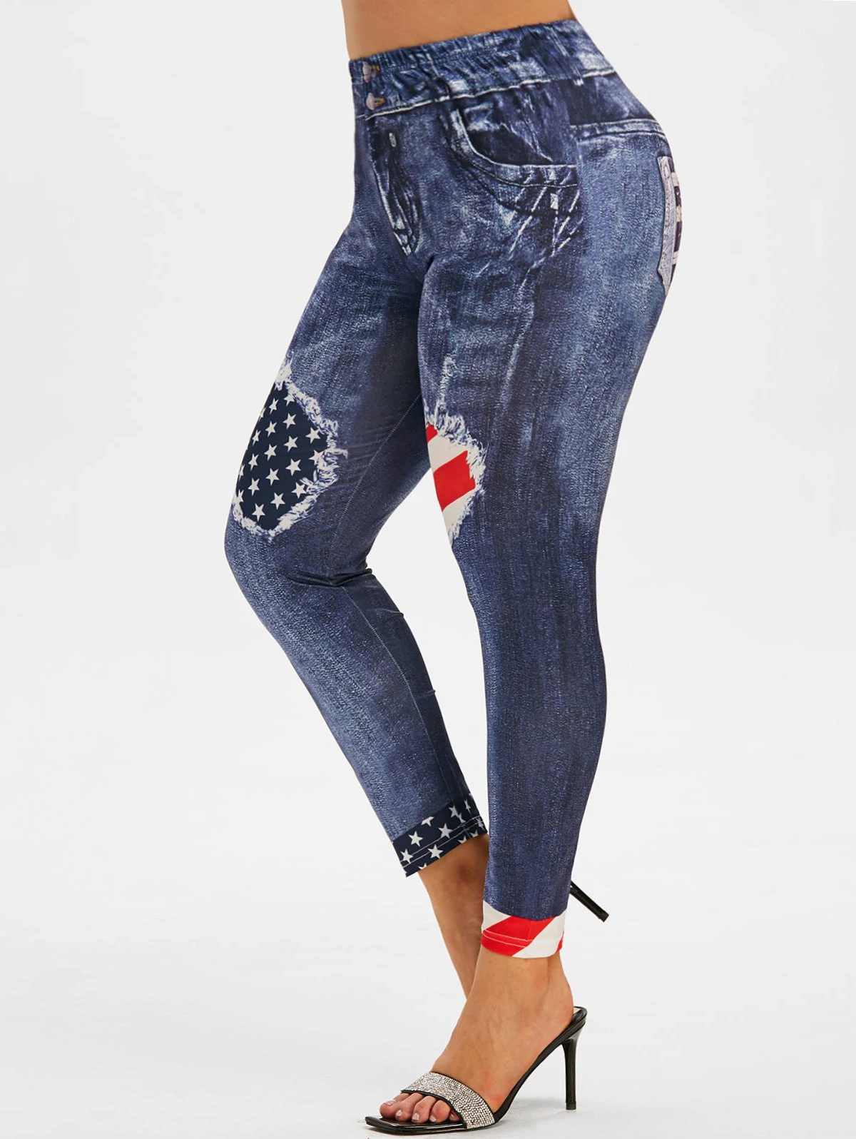 American Flag 3D Print High Waisted Plus Size Jeggings