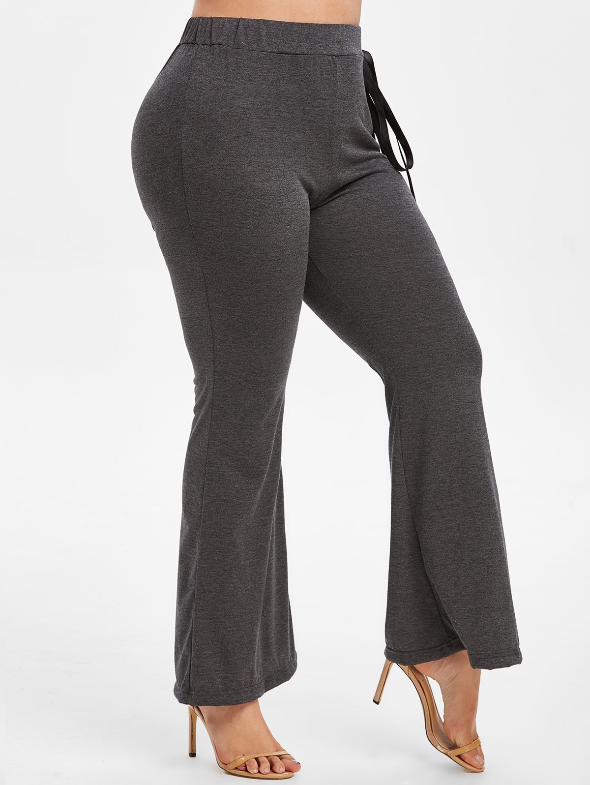 Drawstring Waist Grommet Plus Size Flare Pants