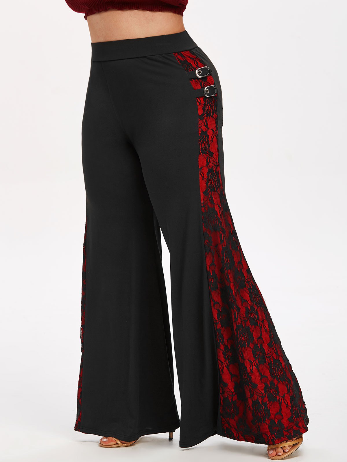 Plus Size Buckle Lace Insert Halloween Flare Pants