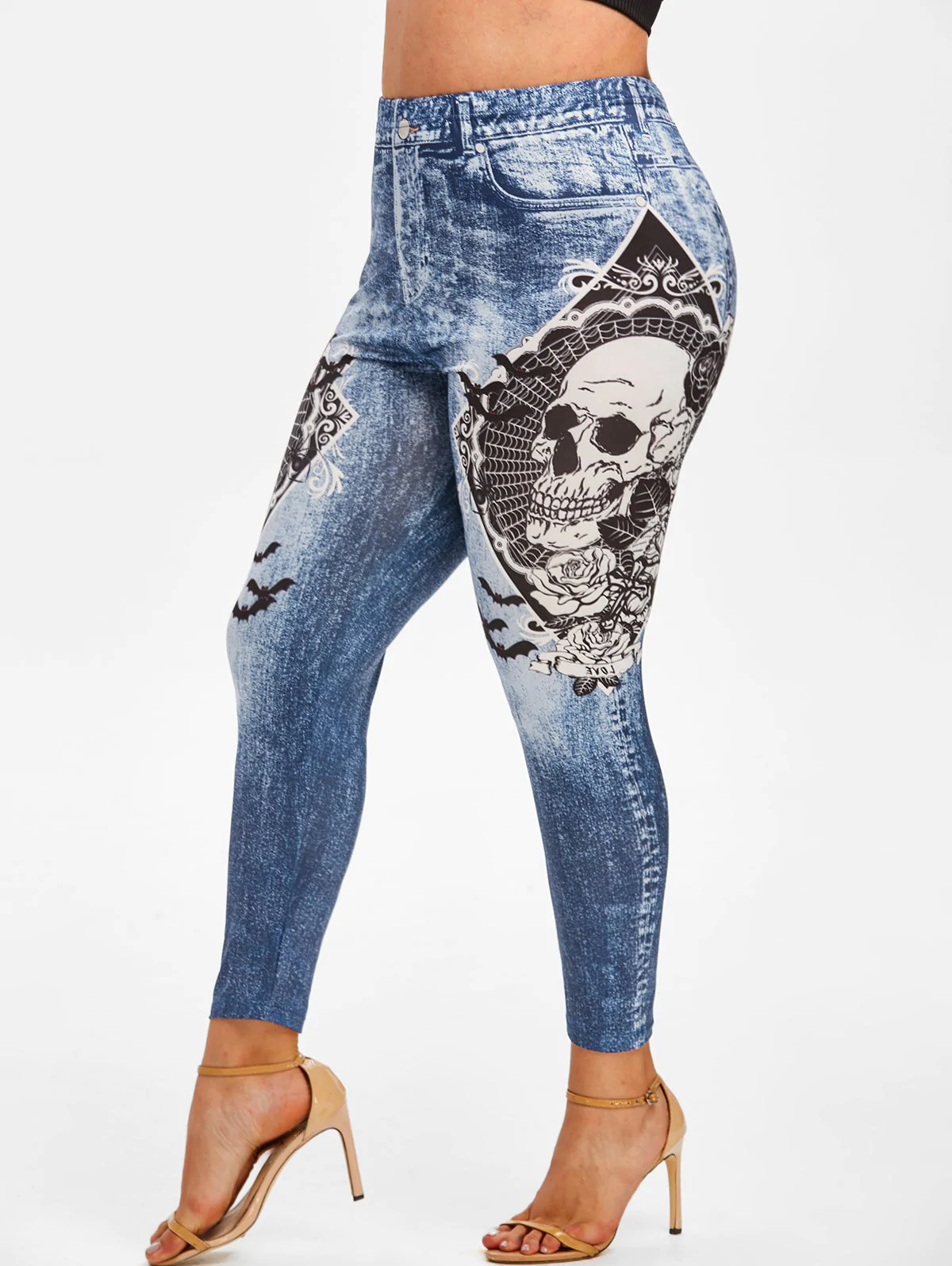 Plus Size Halloween Skull Print Jeggings