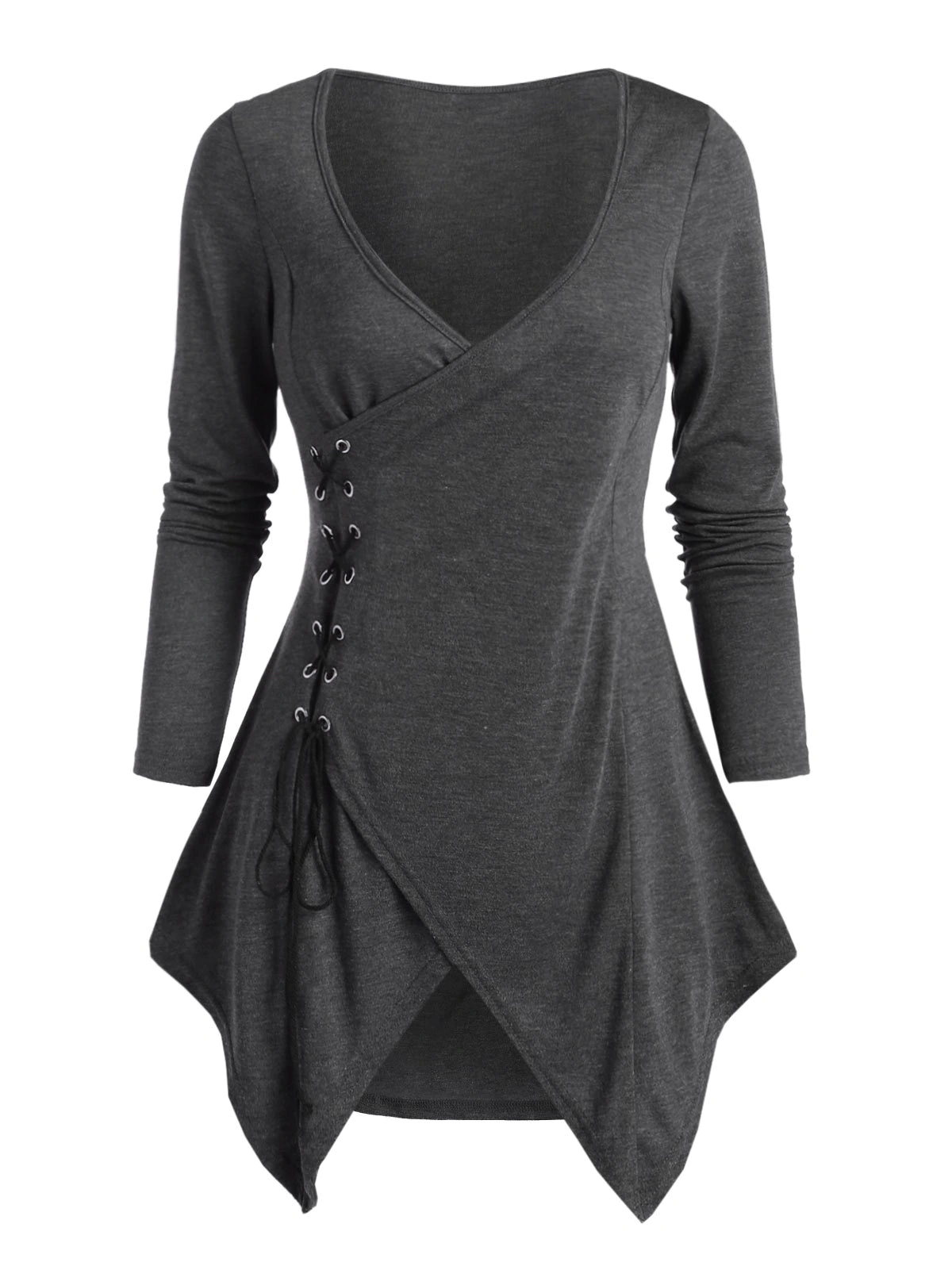 Side Lace Up Asymmetric Wrap Top