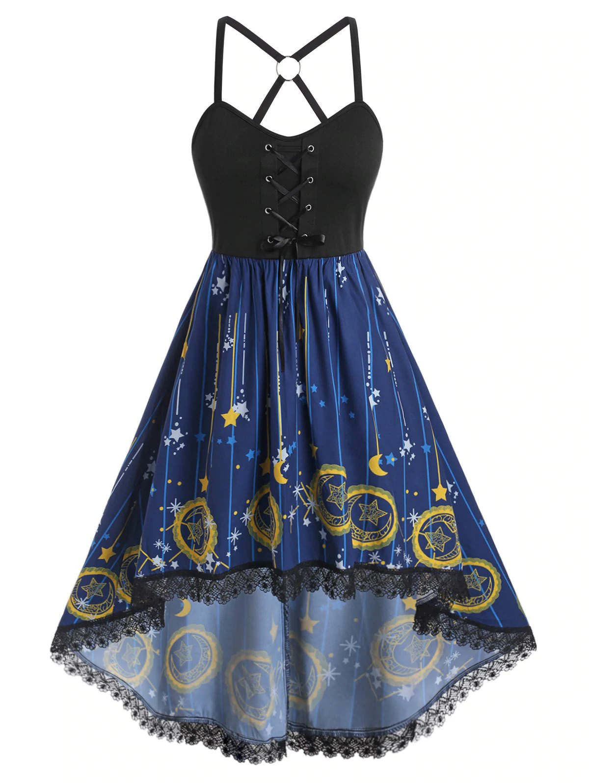 Plus Size Moon Stars Print High Low Dress