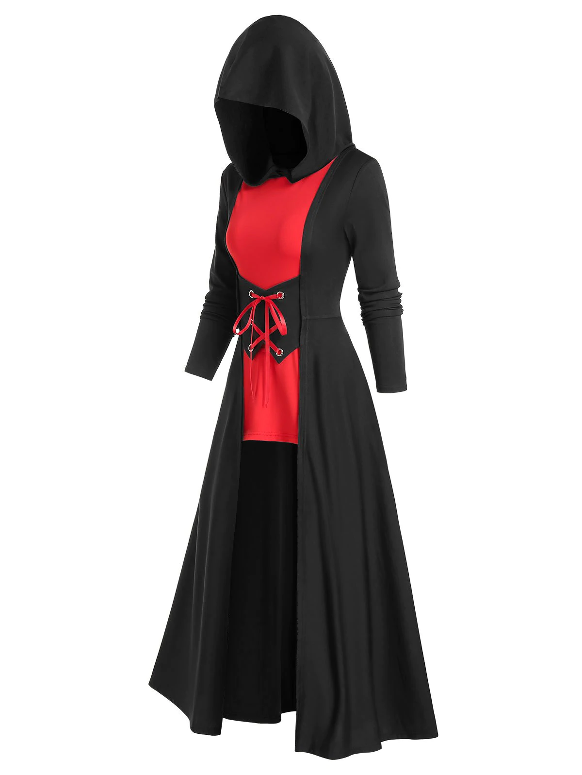 Gothic Bicolor Hooded Lace Up Cloak Dress