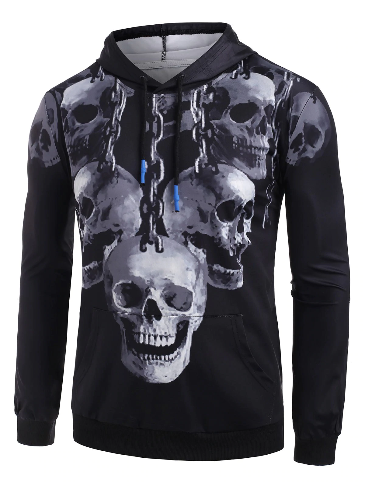 SKull Chain Print Kangaroo Pocket Hoodie