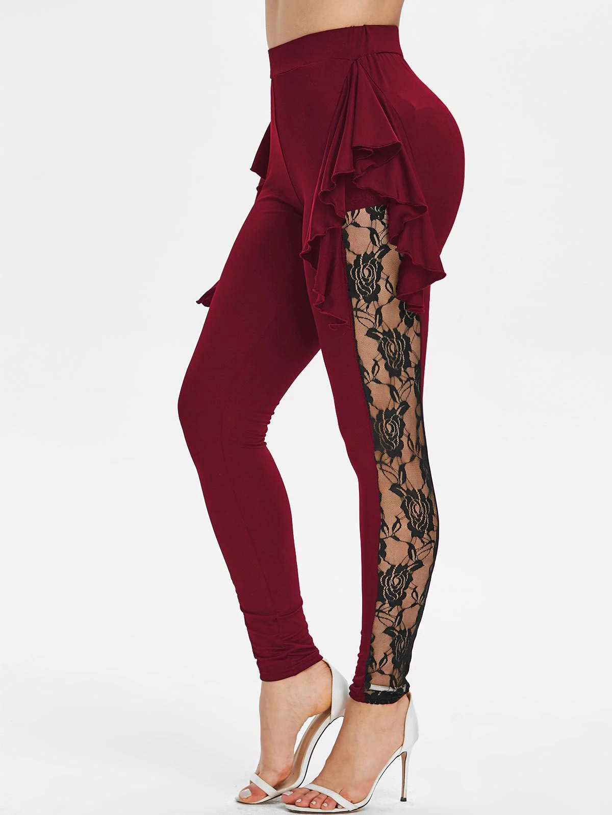 Flower Lace Insert Flounce Skinny Leggings