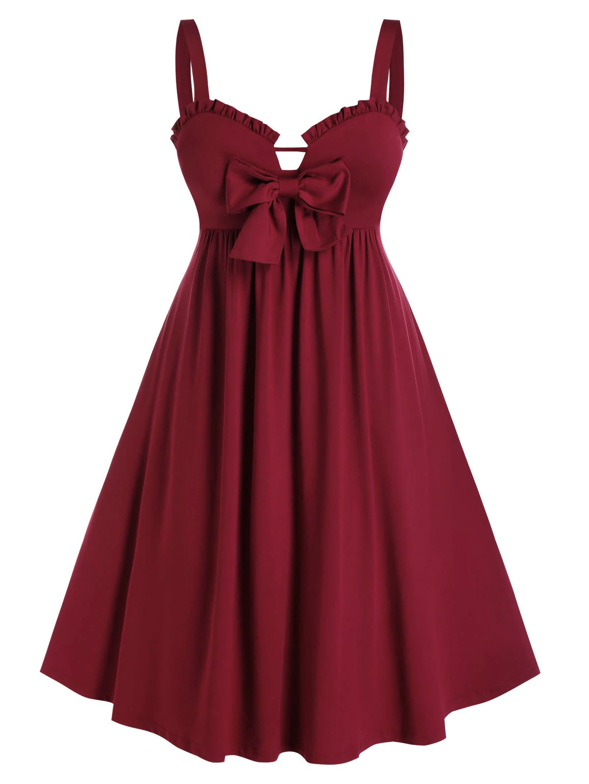 Plus Size Bowknot Ruffled Fit and Flare Dress