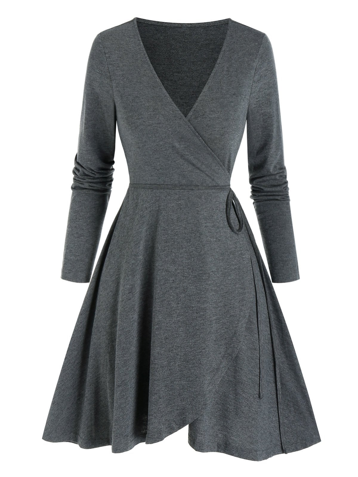 Long Sleeve Heathered Mini Wrap Dress