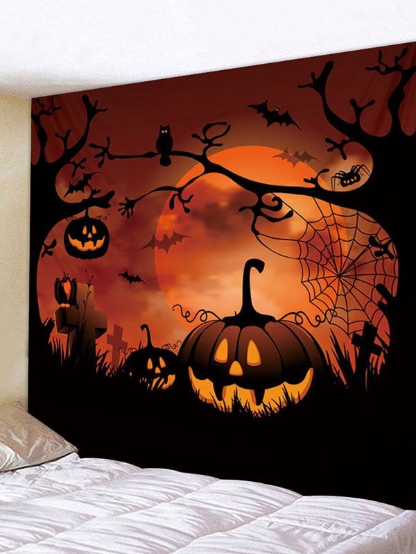 Halloween Pumpkin Moon Pattern Wall Tapestry