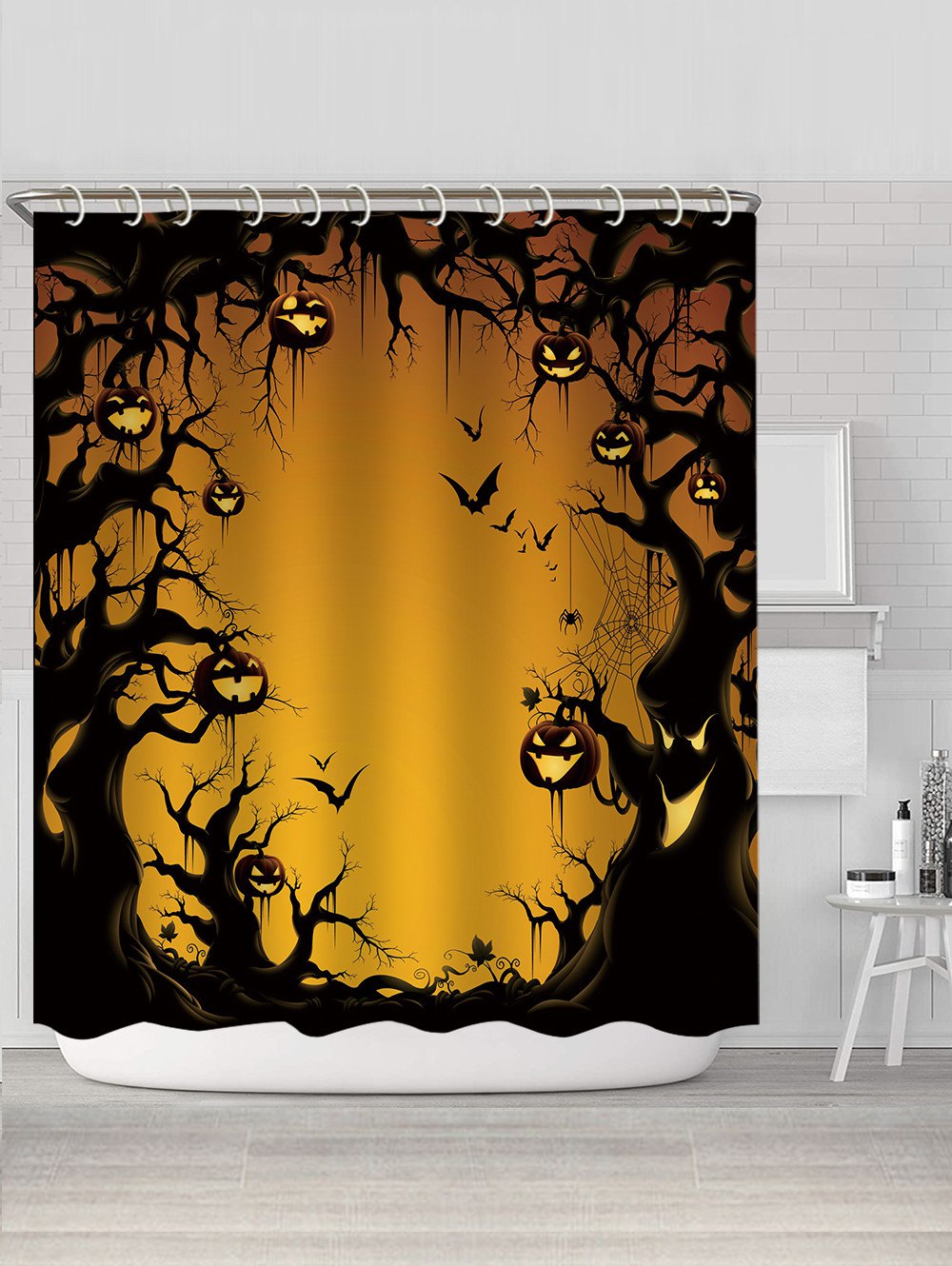 Halloween Pumpkin Trees Pattern Waterproof Shower Curtain