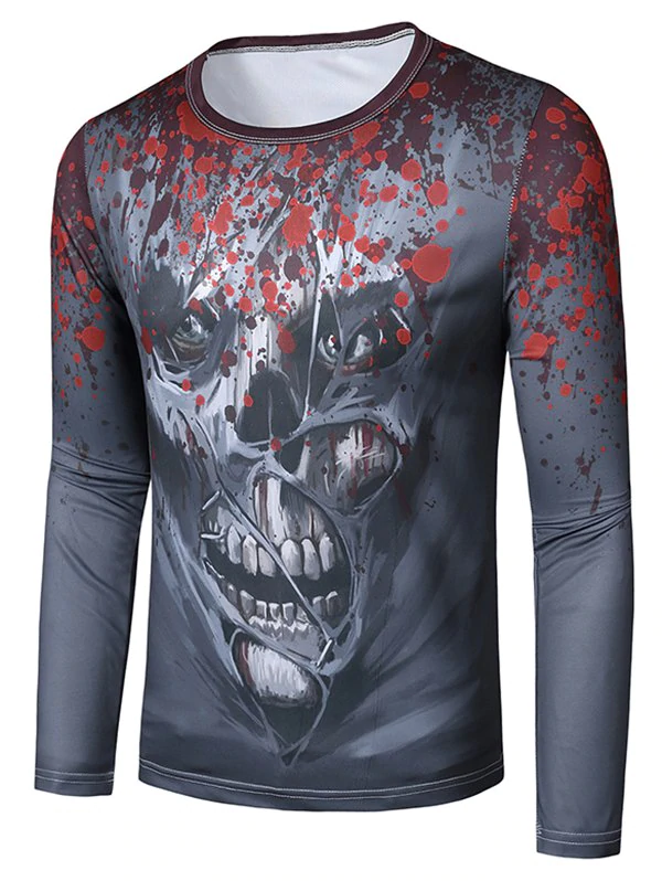 Halloween Scary Skull Pattern Slim Fit T Shirt