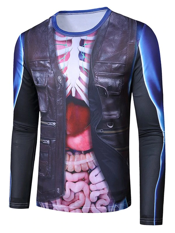 Halloween Internal Organs Faux Suit Print Crew Neck T Shirt