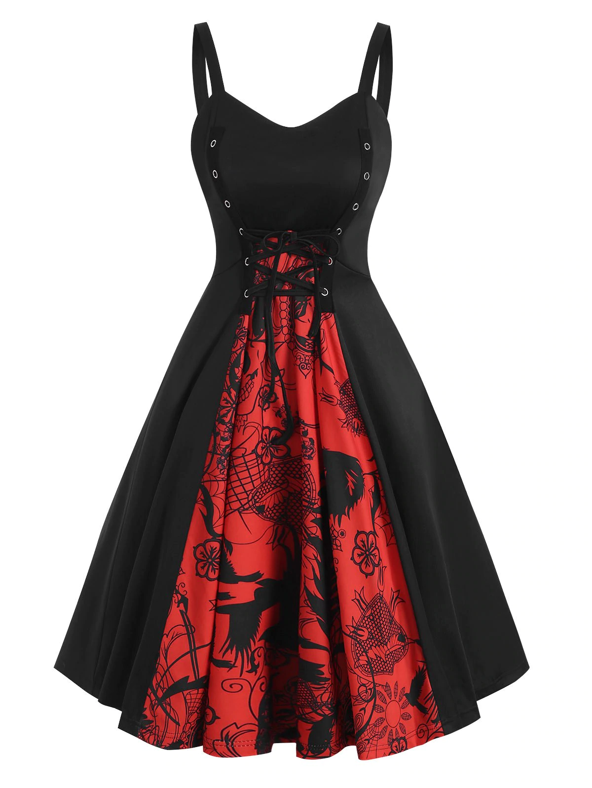 Grommet Lace-up Halloween Skull A Line Dress