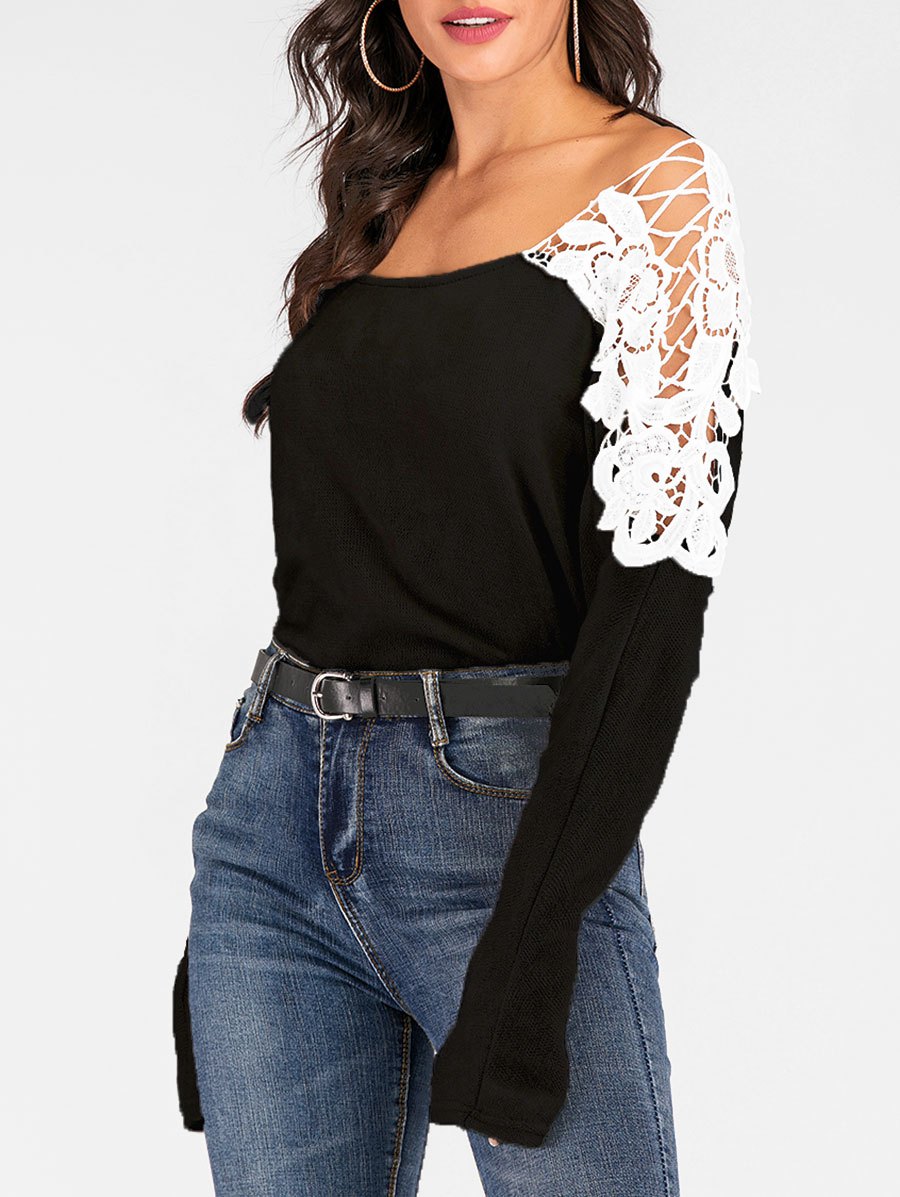 Crocheted Lace Panel Dolman Sleeve Sweater