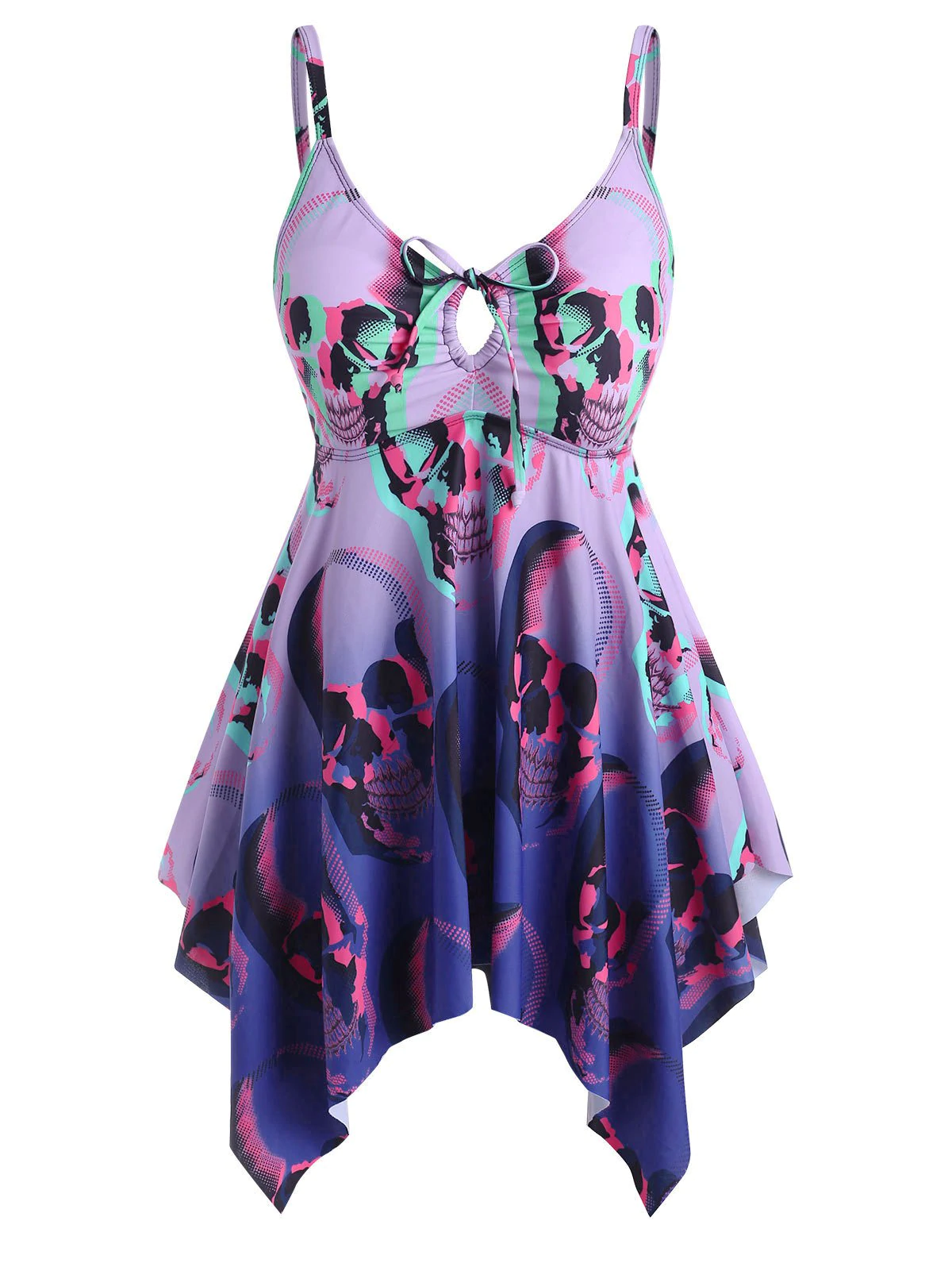 Drawstring Tie Skull Halloween Plus Size Tankini Swimwear