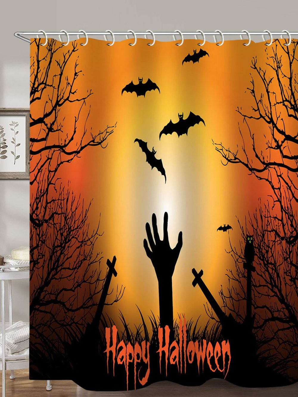 Halloween Night Grave Hand Print Waterproof Bathroom Shower Curt