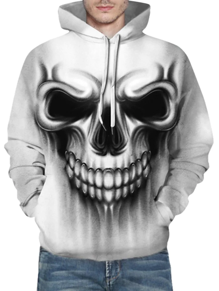 3D Skull Pattern Front Pocket Drawstring Hoodie