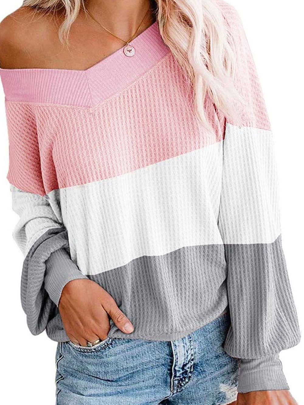 Drop Shoulder Color Blocking Patchwork Sweater