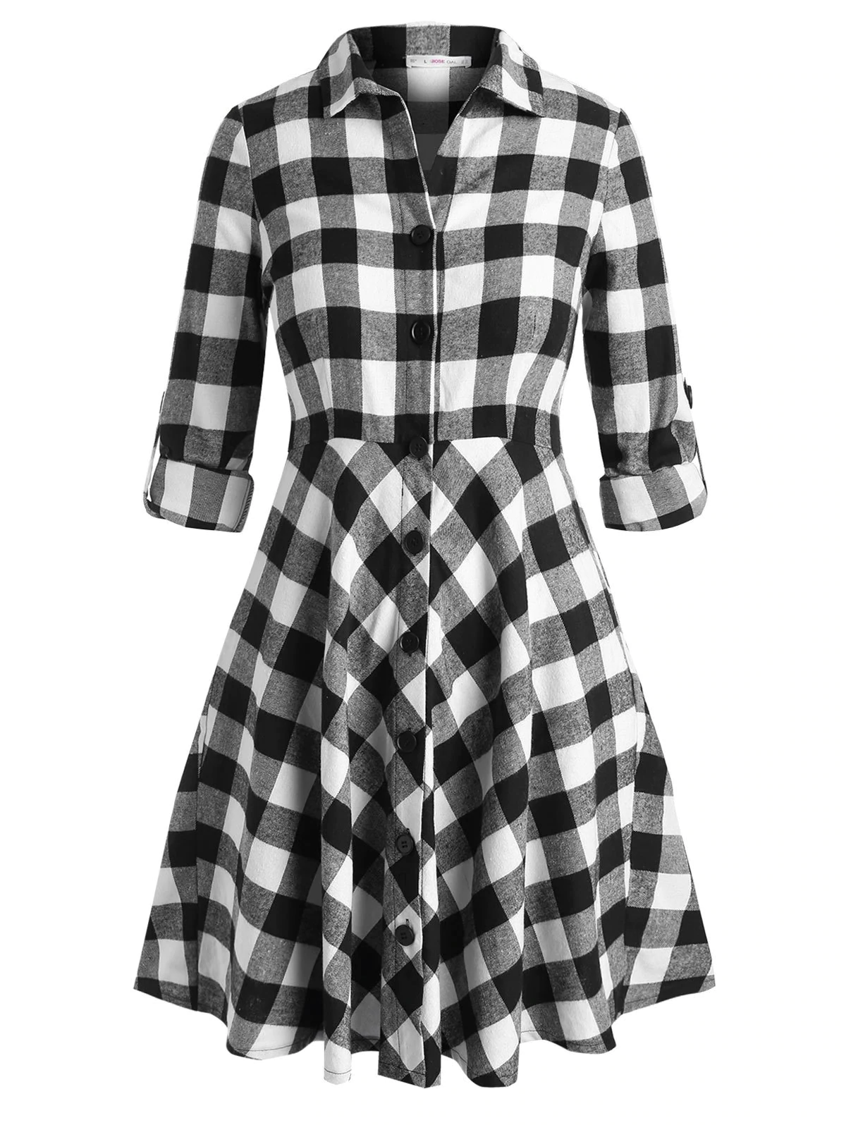 Plaid Tab Sleeve Plus Size Shirt Dress