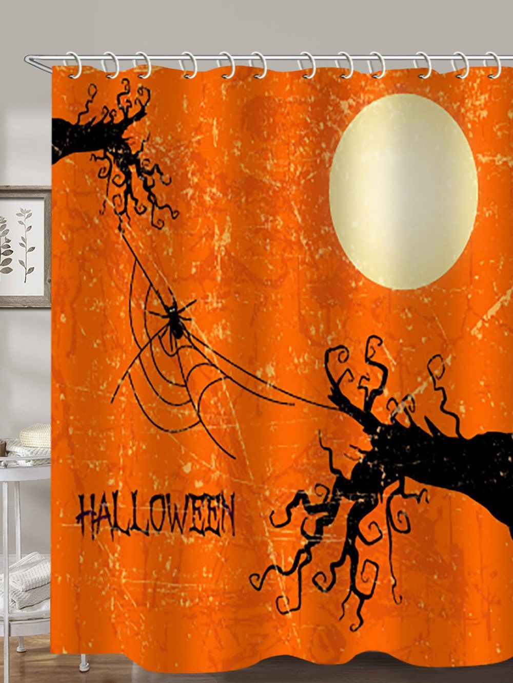 Halloween Moon Tree Print Waterproof Bathroom Shower Curtain