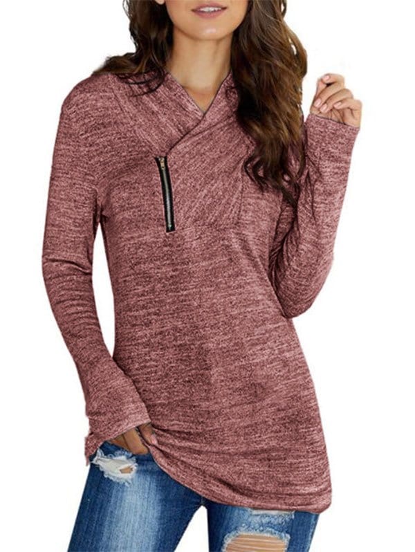 Heather Zipper V Neck Knitwear