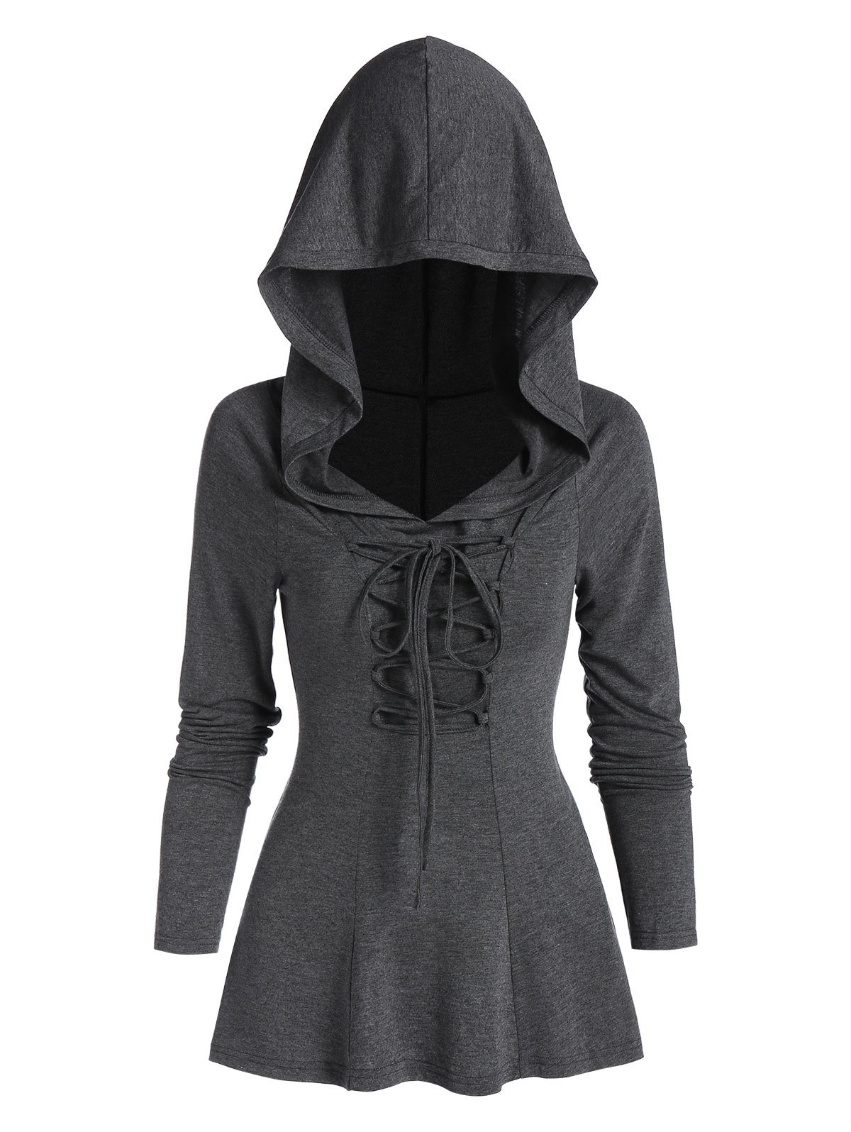 Lace-up Back Slit Heathered Hoodie