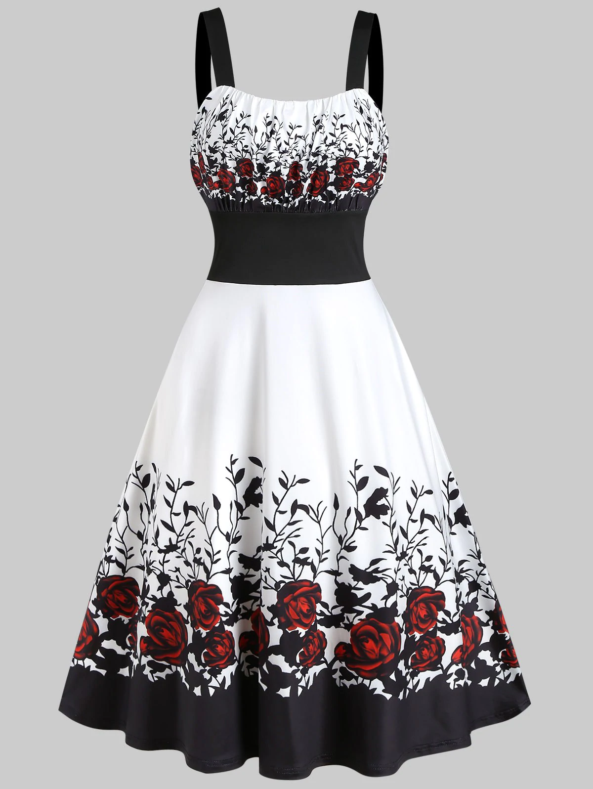 Flower Pattern Empire Waist Midi Cami Dress