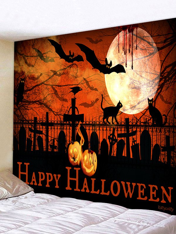 Halloween Bat Pumpkin Moon Print Wall Tapestry