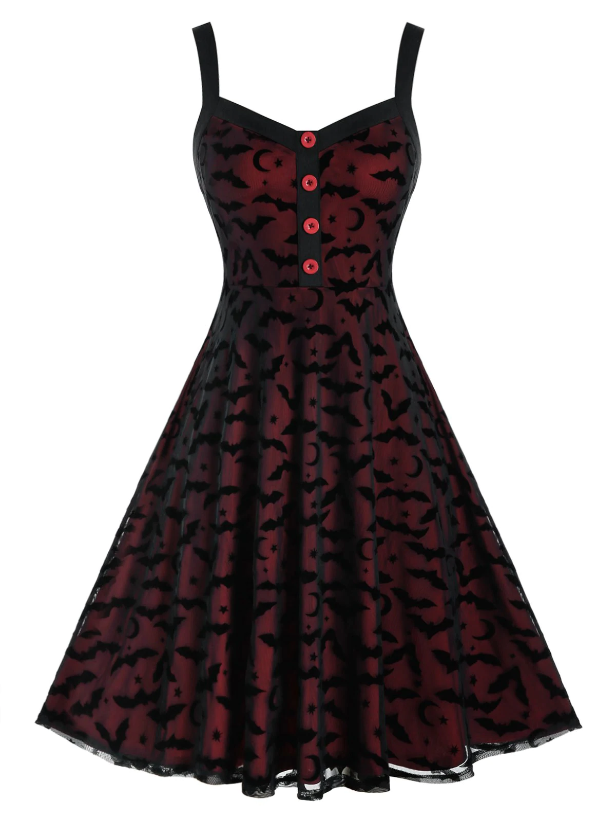 Plus Size Halloween Bat Buttoned A Line Retro Dress