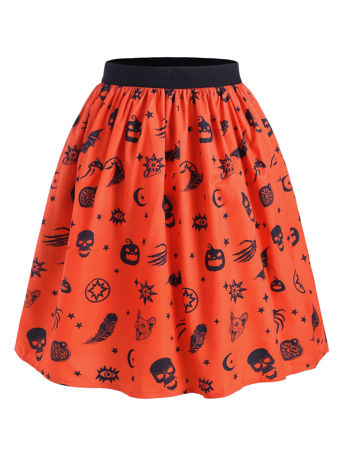 Halloween Pumpkin Star Print Flare Skirt