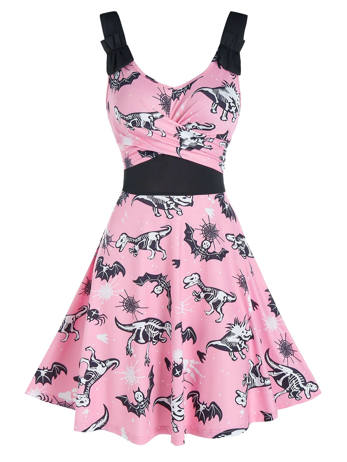 Halloween Animal Skeleton Print Sleeveless Crossover Dress