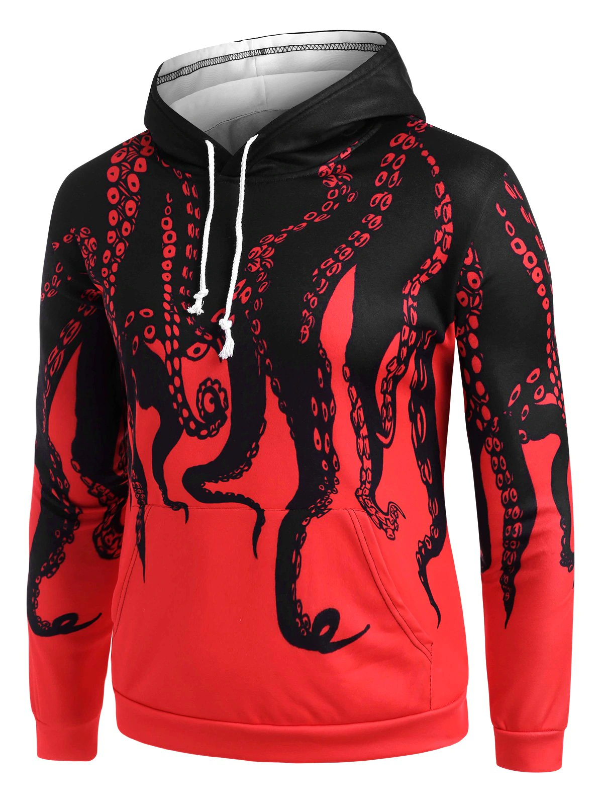 Kangaroo Pocket Octopus Print Streetwear Flocking Hoodie