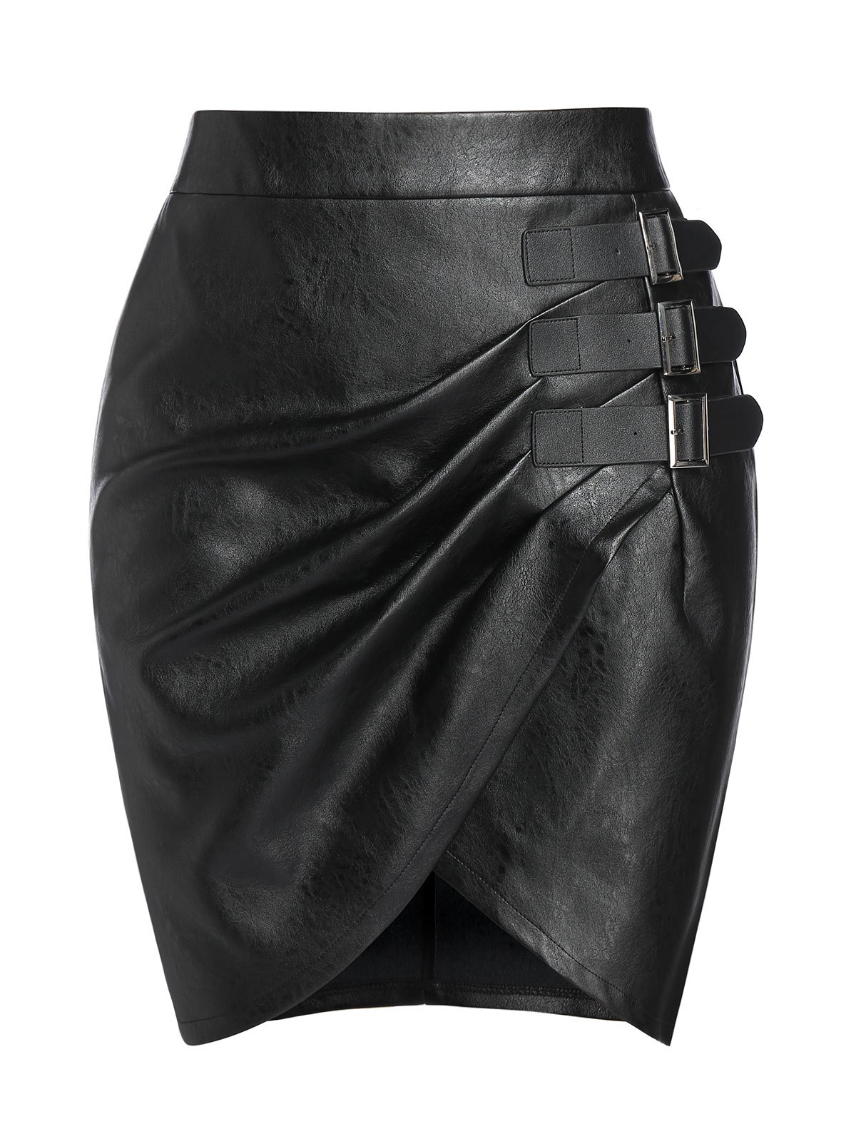 Plus Size Faux Leather Buckle Tulip Hem Skirt