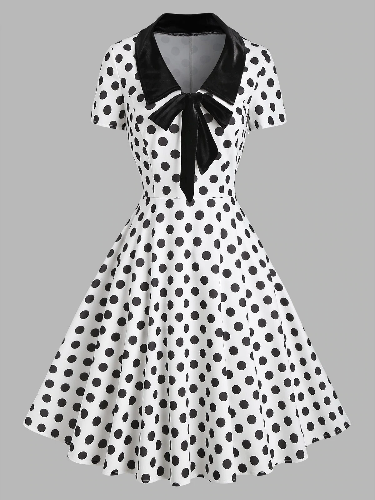 Polka Dot Velvet Insert Bowknot Vintage Dress