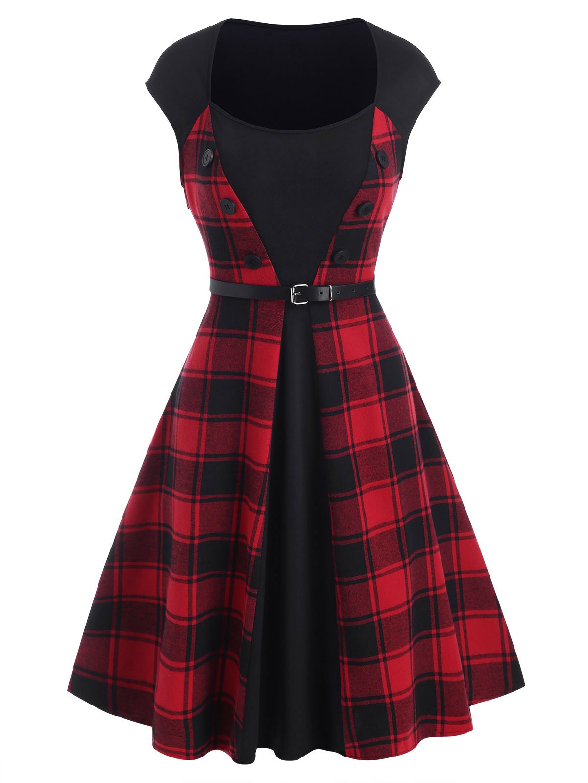 Plaid Belt Sleeveless Dress