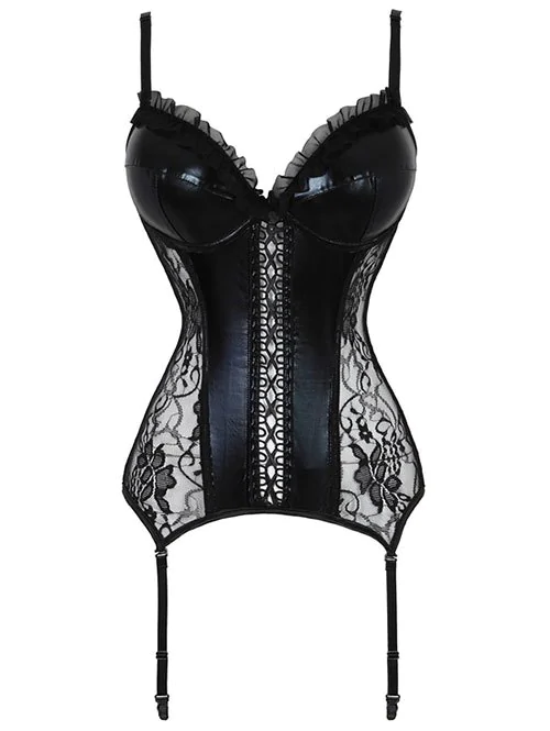 Lace Panel Boned Gartered Underwire Corset Set