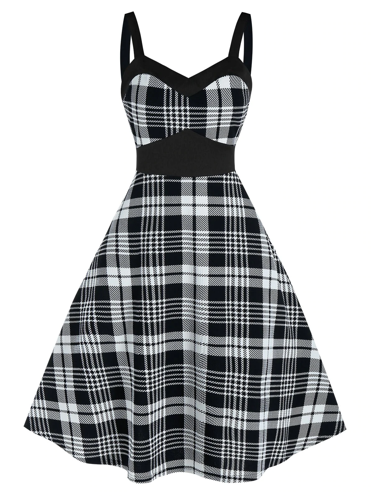 Checkered Print Bicolor High Waist Dress