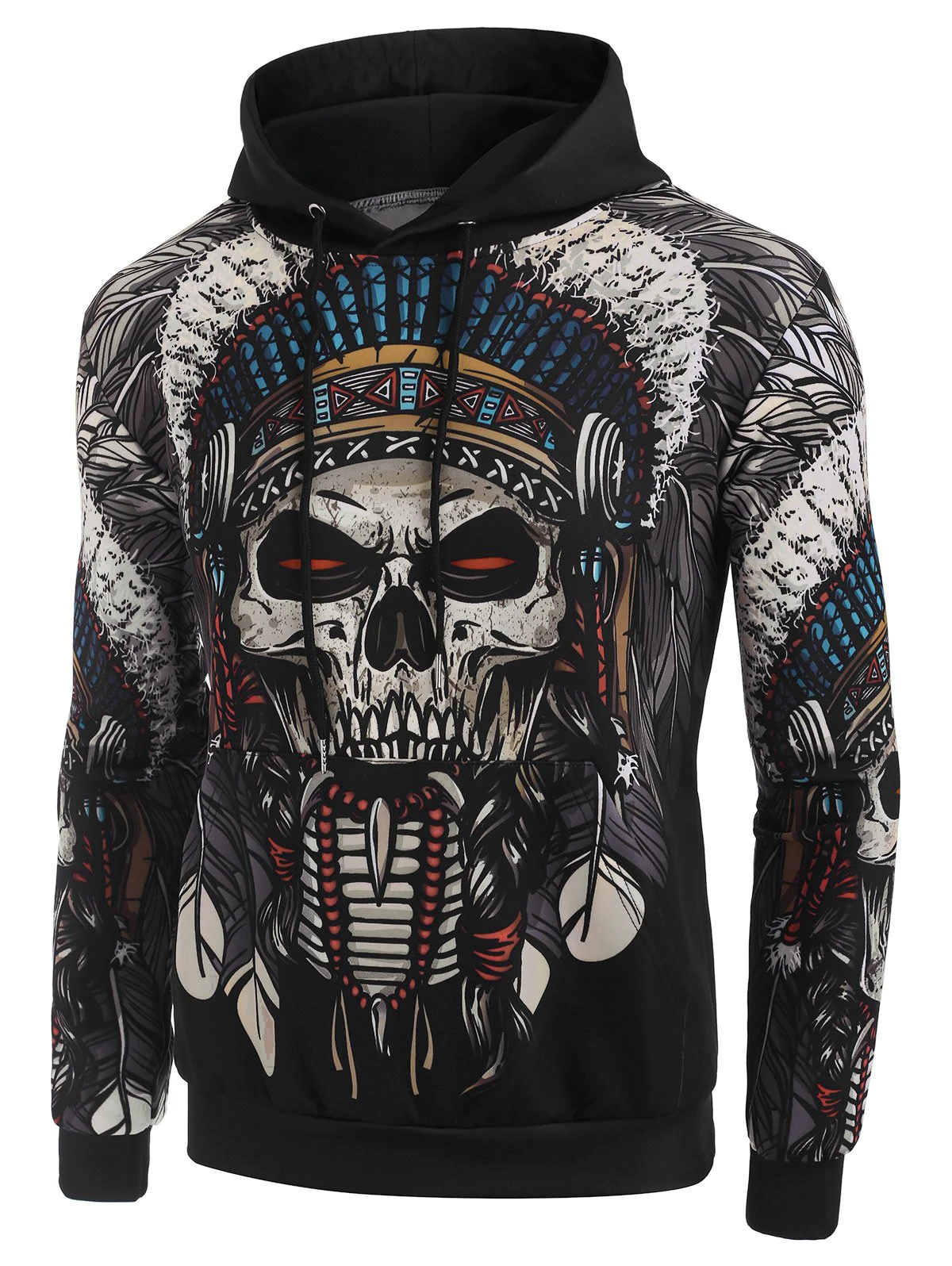 Indian Skull Tribal Print Casual Hoodie