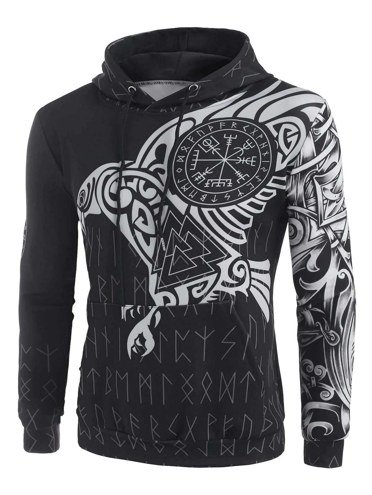 Kangaroo Pocket Eagle Print Drawstring Hoodie