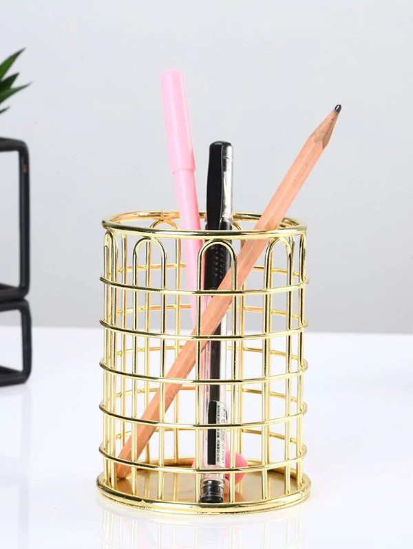 Metal Hollow Office Desk Storage Pen Holder